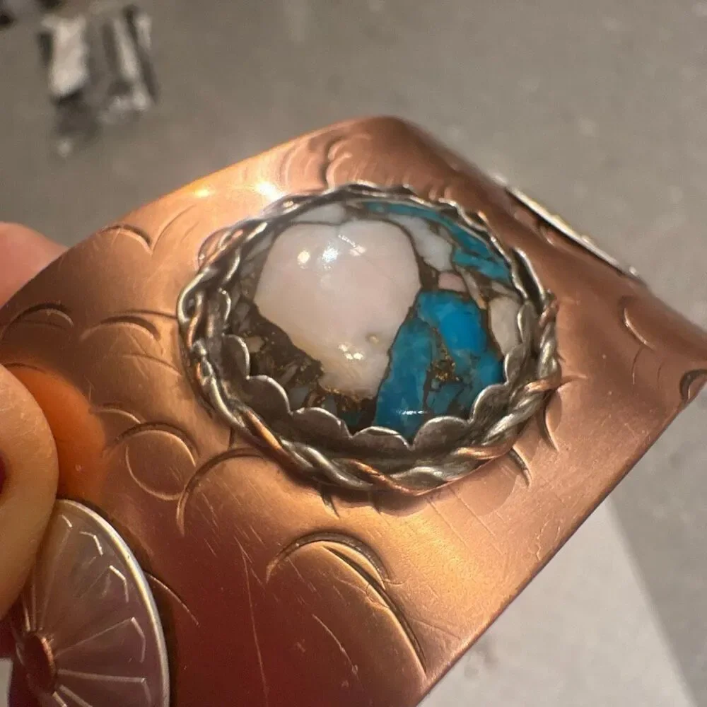 Bracelet, Turquoise & Opal Copper Cuff, NEW, sterling accents, Handmade, Artisan